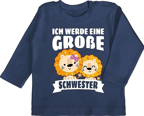 Baby Langarmshirt - Ich werde eine große Schwester mit Löwen - weiß - 12/18 Monate - Navy Blau - Grosse Schwestern sis Shirt t-Shirt Big Sister be a Tshirt Geschenkideen+für+Geschwister löwe von Shirtracer
