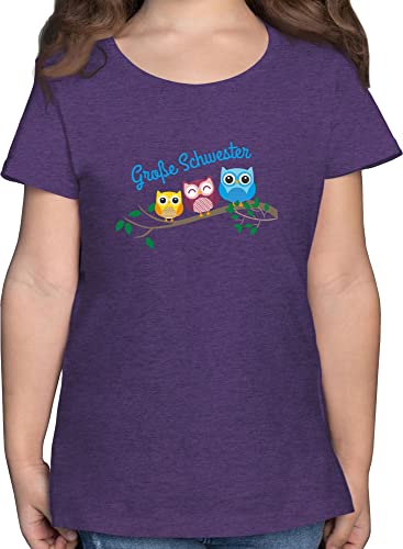 T-Shirt Mädchen - Geschwister Bruder und - große Schwester Eulen - 140 (9/11 Jahre) - Lila Meliert - Kinder t Shirt Grosse Geschenk Schwestern t-schirt große+Schwester+Shirt Eule t-Shirts mit von Shirtracer