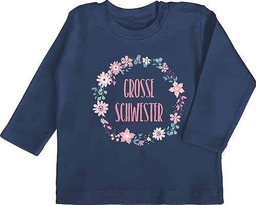 Baby Langarmshirt - Geschwister Bruder und - Große Schwester - Schwesterherz - 12/18 Monate - Navy Blau - größe Tshirt Langarm für die Shirt Grosse mädchen großer Shirts Blumenkranz t-Shirt von Shirtracer