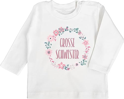 Baby Langarmshirt - Geschwister Bruder und - Große Schwester - Schwesterherz - 18/24 Monate - Weiß - Geschwisterliebe t Shirt Langarm für Grosse Tshirt Blumenkranz Kinder schwesternkleidung von Shirtracer