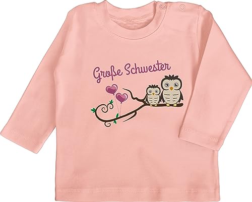 Baby Langarmshirt - Geschwister Bruder und - Große Schwester süße Eulen - 18/24 Monate - Babyrosa - Shirt Langarm Big Sister Tshirts sis babysachen Geburt Babykleidung Grosse Tshirt Eule t von Shirtracer