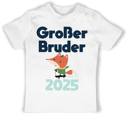 Baby T-Shirt Mädchen Jungen - Großer Bruder 2025 Fuchs - 12/18 Monate - Weiß - Big Brother bro Shirt Grosse brüder 2024 Tshirt Geschenke für grosser Tshirts größeren große babyshirts von Shirtracer