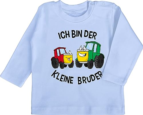 Baby Langarmshirt - Kleiner - Ich Bin der kleine Bruder Traktor - 3/6 Monate - Babyblau - Little Brother brüder Babykleidung bro Landwirtschaft Langarm Geschenk Geschwisterliebe babysachen kleinen von Shirtracer