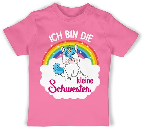 Baby T-Shirt Mädchen Jungen - Ich Bin die kleine Schwester - mit Einhorn - 6/12 Monate - Pink - Schwestern Tshirt Little Sister Unicorn Shirt Lil sis Regenbogen t-Shirts schwesterherz Tshirts von Shirtracer