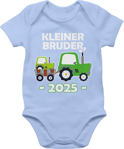 Baby Body Junge Mädchen - Kleiner Bruder 2025 Traktor - 1/3 Monate - Babyblau - little brother outfit lil bro babysachen brüder 2024 kleine kleinen babybody geschenke zur geburt geschenk 2023 von Shirtracer