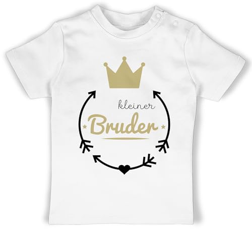 Baby T-Shirt Mädchen Jungen - Kleiner Bruder - 3/6 Monate - Weiß - brüder t Shirt Little Brother kleinen Babybekleidung Tshirt Krone kleine Lil bro t-Shirts Outfit Geschenk babyshirt Junge 2024 von Shirtracer