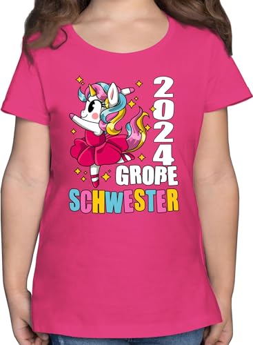 T-Shirt Mädchen - Geschwister Bruder und - Große Schwester 2024 mit Ballerina Einhorn - 140 (9/11 Jahre) - Fuchsia - Kinder Tshirt 2023 Shirts großer Shirt mädels Tshirts t_Shirt für Maedchen von Shirtracer