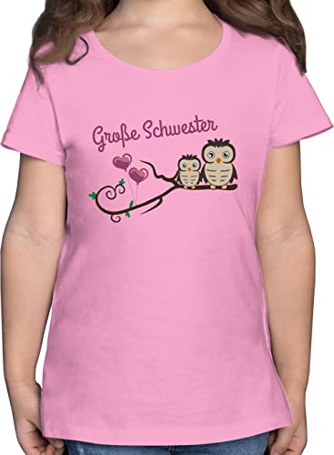 T-Shirt Mädchen - Geschwister Bruder und - Große Schwester süße Eulen - 116 (5/6 Jahre) - Rosa - Geschwisterliebe Geschenke Oberteile geschwisteroutfit sis Shirt Kinder Eule Tshirt Grosse von Shirtracer