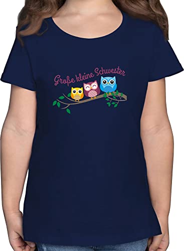 T-Shirt Mädchen - Geschwister Bruder und - Große kleine Schwester süße Eulen - 104 (3/4 Jahre) - Dunkelblau - kindershirts Tshirt Kind Kinder Shirt t Shirts t_Shirt t-Shirts mädels Oberteile von Shirtracer