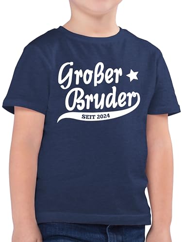 Kinder T-Shirt Jungen - Großer Bruder 2024-104 (3/4 Jahre) - Dunkelblau Meliert - Big Brother Tshirt 2023 Shirt grosser Geschenk brüder Shirts ich Bin EIN Geschenke für große Tshirts großen von Shirtracer