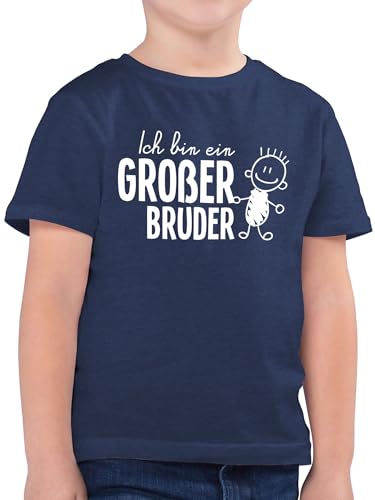 Kinder T-Shirt Jungen - Ich Bin EIN großer Bruder Strichmännchen - 104 (3/4 Jahre) - Dunkelblau Meliert - große brüder t Shirts Big Brother Tshirt grosser+Bruder grossen Shirt Kind von Shirtracer