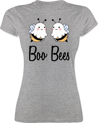 Shirt Damen - Halloween - Boo Bees Boobees Bienen Boobs - S - Grau meliert - Biene t-Shirt halloweenshirt Haloween Outfits bee Funshirts für Frauen t Halloween-t-Shirt halowen Geist Tshirt Karneval von Shirtracer