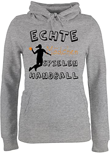 Pullover Damen Hoodie Frauen - WM 2023 Trikot Ersatz - Echte Mädchen Spielen Handball schwarz - XS - Grau meliert - em Kapuzenpullover Geschenk Pulli hanball Kapuzenpulli halbball Kordel Handballer von Shirtracer