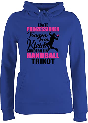 Pullover Damen Hoodie Frauen - WM 2023 Ersatz - Echte Prinzessinnen tragen kein Kleid sondern EIN Handball Trikot - schwarz/Fuchsia - M - Royalblau - Handballer Geschenke Pulli beachhandball von Shirtracer