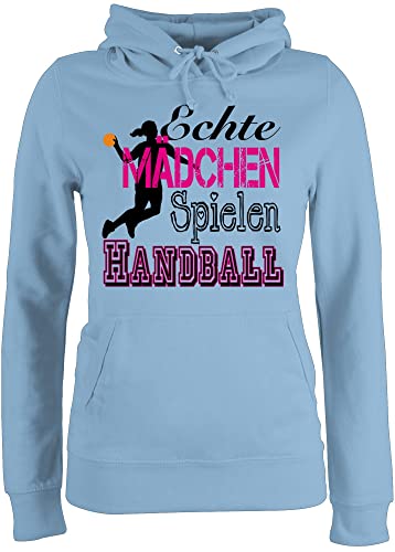 Pullover Damen Hoodie Frauen - EM 2026 Trikot Ersatz - Echte Mädchen Spielen Handball - XS - Hellblau - Handballer wm Pulli hanball mädels Kapuzenpulli halbball Maedchen Damenpullover Handball. von Shirtracer