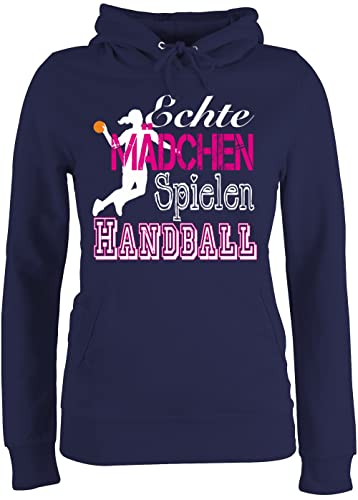 Pullover Damen Hoodie Frauen - WM 2023 Trikot Ersatz - Echte Mädchen Spielen Handball weiß - M - Navy Blau - Fan pullis Geschenk Hoodies Hoddies/pullies Kapuzenpulli Hoodys polovers katzenpulli von Shirtracer