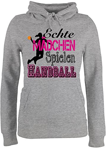 Pullover Damen Hoodie Frauen - WM 2023 Trikot Ersatz - Echte Mädchen Spielen Handball - S - Grau meliert - Hoody Handballer Geschenke Kapuzenpulli Handball, Damenpullover beachhandball Kapuzen em von Shirtracer