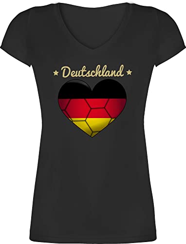 Handball EM 2022 Trikot Ersatz - Handballherz Deutschland - S - Schwarz - Deutschland Tshirt - XO1525 - Damen T-Shirt mit V-Ausschnitt von Shirtracer