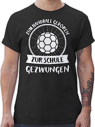 Handball EM 2022 Trikot Ersatz - Zum Handball geboren zur Schule gezwungen - S - Schwarz - Tshirt+Handball+Spruch männer - L190 - Tshirt Herren und Männer T-Shirts von Shirtracer