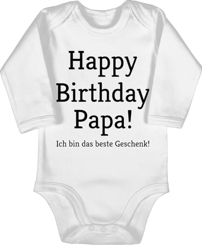 Baby Body langarm Mädchen Junge - Event und Anlass Geschenke - Happy Birthday Papa! Ich bin das Geschenk! - 3/6 Monate - Weiß - papa baba babybody daddy babykleidung vater strampler geburtstag von Shirtracer