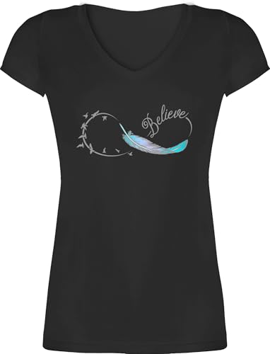 T-Shirt Damen V Ausschnitt - Hipster - Believe Feder Schwalben Unendlichkeitszeichen Bunt - XS - Schwarz - Federn Shirt Feather Shirts Tshirt Tshirts Kurzarm Oberteil schirts mit Oberteile t T-Shirt Damen V Ausschnitt - Hipster - Believe Feder Schwalben Unendlichkeitszeichen Bunt - XS - Schwarz - Federn Shirt Feather Shirts Tshirt Tshirts Kurzarm Oberteil schirts mit Oberteile t von Shirtracer