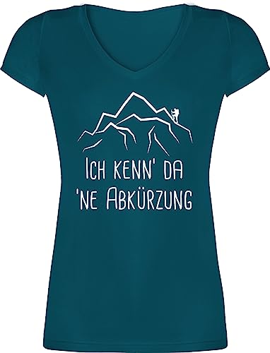 T-Shirt Damen V Ausschnitt - Hobby Outfit - Ich Kenn' da 'ne Abkürzung - XS - Türkis - wandern sprüche Tshirt Frauen Kenn ne Shirt kenne mit eine Kurzarm weiß Tshirts so Oberteile kann Shirts t von Shirtracer