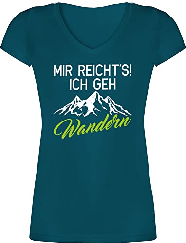 T-Shirt Damen V Ausschnitt - Hobby Outfit - Mir reicht's ich GEH wandern - M - Türkis - t Shirt mit Wander Wandertag Tshirts für Frauen Tshirt sprüche Berge Mountain t- Shirts von Shirtracer