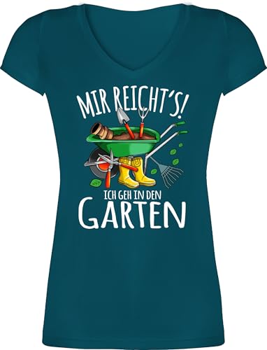 T-Shirt Damen V Ausschnitt - Hobby Outfit - Mir reicht's ich GEH in den Garten - Gartenarbeit & Gärtnern - weiß - XXL - Türkis - gärtner Tshirt sprüche t-Shirts Geschenk Shirt von Shirtracer
