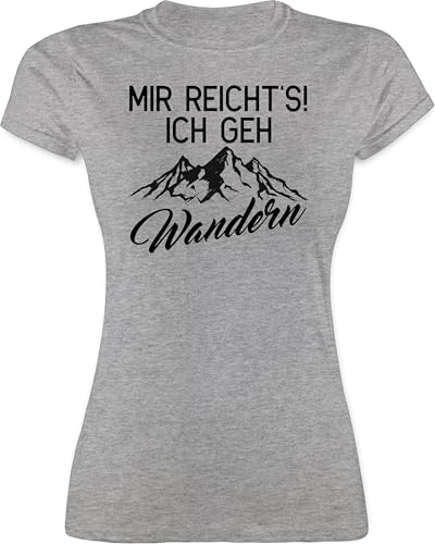 Shirt Damen - Hobby Outfit - Mir reichts ich GEH Wandern - XXL - Grau meliert - Wander t Tshirt Laufen Laufsport Berg t-Shirt joggen Berge Shirts Running Wanderer baumwollshirt sprüche Tshirts gehe von Shirtracer