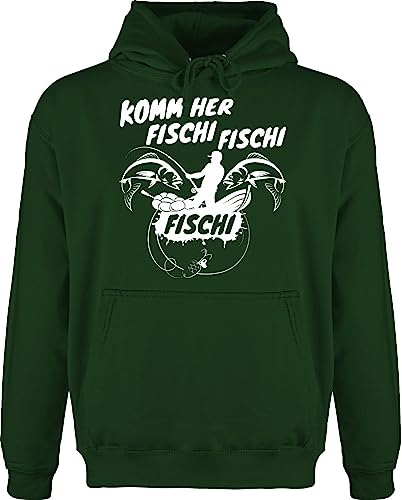 Hoodie Herren Pullover Männer - Angler Geschenke & Angeln Zubehör - Komm her Fischi - 3XL - Dunkelgrün - sprüchen Pulli Fisch Spruch spruechen angelmotiv Fishing Angel Sport Spruch. Fischer von Shirtracer