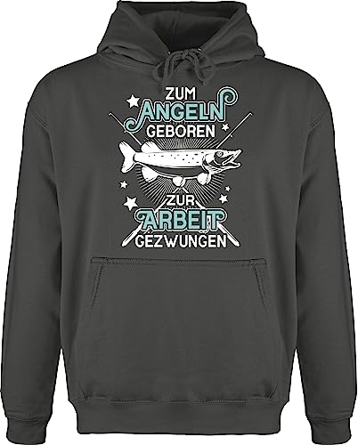 Hoodie Herren Pullover Männer - Angler Geschenke & Zubehör - Zum Angeln geboren - Zur Arbeit gezwungen - weiß - XL - Anthrazit - männern pulli winter pullis kleidung hoodies/pullis hoody fishing von Shirtracer