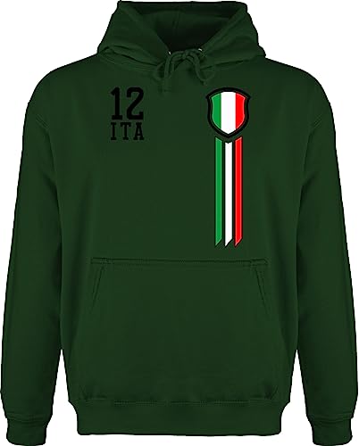 Hoodie Herren Pullover Männer - Fußball EM WM - 12 Mann Italien - L - Dunkelgrün - italy flag pulli europameisterschaft 2024 italia football oberteil fussball nationalmannschaft hoody fanartikel von Shirtracer