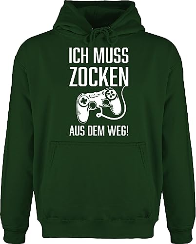 Hoodie Herren Pullover Männer - Gaming - Ich muss Zocken! Aus dem Weg - XL - Dunkelgrün - nerd pulli gamer zocker kapuze kapuzenpulli fun-kapuzenpullover herren-hoodie hoodies kapuzenpullover von Shirtracer