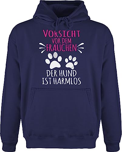 Shirtracer Hoodie Herren Pullover Männer - Geschenk für Hundebesitzer - Vorsicht vor dem Frauchen - Pfotenabdrücke - weiß - 3XL - Navy Blau - Pulli sprüche Hunde Hunden pfotenabdruck Kapuzenpullover von Shirtracer