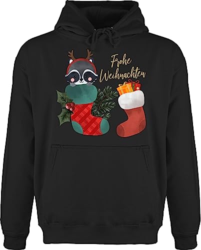 Hoodie Herren Pullover Männer - Geschenke Christmas Bekleidung - Frohe Weihnachten - Aquarell - Wäschbär - 3XL - Schwarz - Weihnachtspullover weihnachtsmotiv Pulli weihnachspullis weihnacht Hoody von Shirtracer