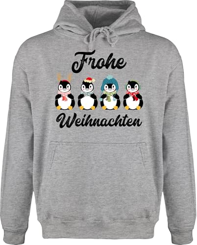 Hoodie Herren Pullover Männer - Geschenke Christmas Bekleidung - Frohe Weihnachten - Pinguine - M - Grau meliert - Weihnachtspullover weihnachtsmotiv Pinguin Weihnachts Pulli weihnachspullis von Shirtracer
