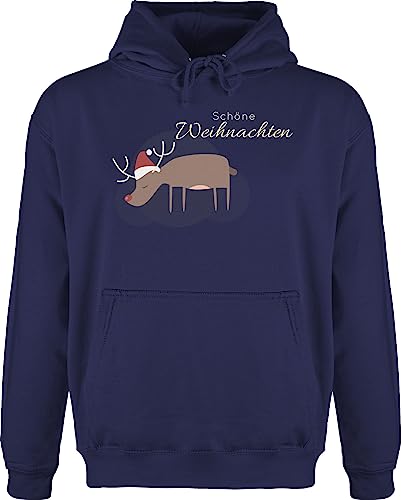 Hoodie Herren Pullover Männer - Geschenke Christmas Bekleidung - Schöne Weihnachten Rentier Weihnachtsmütze - L - Navy Blau - weihnachtsoutfit Weihnachtspullover weihnachtsmotiv Pulli von Shirtracer