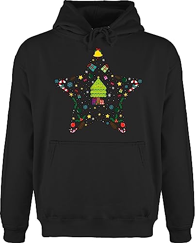 Hoodie Herren Pullover Männer - Geschenke Christmas Bekleidung - Weihnachtsstern I Weihnachtsmotiv I Weihnachten - 4XL - Schwarz - Pulli Weihnachtspullover weihnacht Stern Kapuzenpullover von Shirtracer