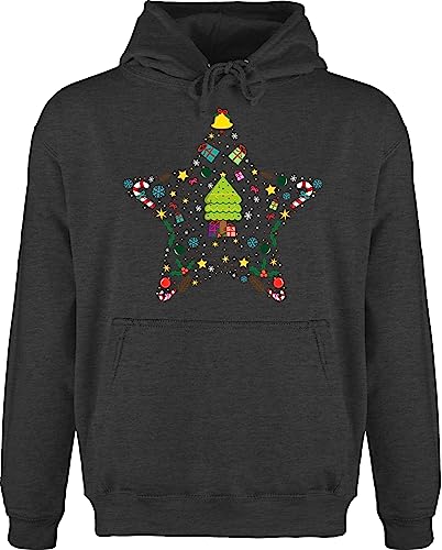Hoodie Herren Pullover Männer - Geschenke Christmas Bekleidung - Weihnachtsstern I Weihnachtsmotiv I Weihnachten - XXL - Anthrazit meliert - Pulli Weihnachtspullover weihnacht Stern Kapuzenpullover von Shirtracer