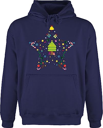 Hoodie Herren Pullover Männer - Geschenke Christmas Bekleidung - Weihnachtsstern I Weihnachtsmotiv I Weihnachten - XXL - Navy Blau - Pulli Weihnachtspullover weihnacht Stern Kapuzenpullover von Shirtracer