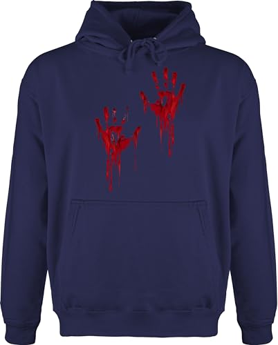 Shirtracer Hoodie Herren Pullover Männer - Halloween - Blutige Hände Blut Handabdruck Blutverschmiert Blutiges Blutspritzer Handabdrücke Blutig - 4XL - Navy Blau - verkleidung schaurig schönes Costum von Shirtracer