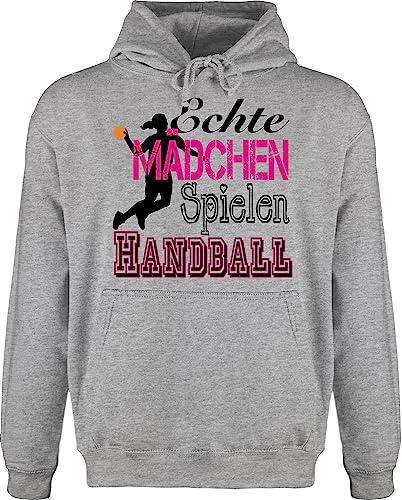 Hoodie Herren Pullover Männer - WM 2023 Trikot Ersatz - Echte Mädchen Spielen Handball - XS - Grau meliert - handballer geschenke mädels handball. beachhandball halbball hanball em fans geschenk von Shirtracer