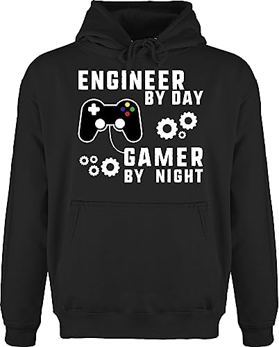 Hoodie Herren Pullover Männer - Handwerker Geschenke - Engineer by Day - Gamer by Night - 5XL - Schwarz - Handwerk Werkstatt autoschrauber Mechatroniker werkzeugmechaniker Baustelle Handyman von Shirtracer
