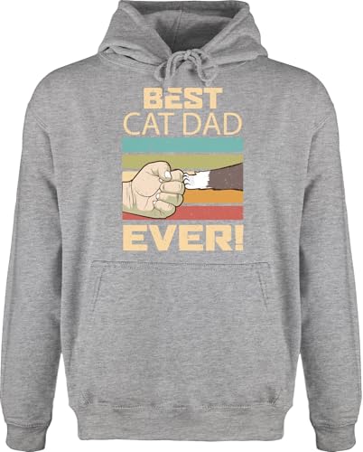 Hoodie Herren Pullover Männer - Katzenbesitzer Geschenk Katze - Best Cat Dad Ever - Vintage beige - XL - Grau meliert - sprüche katzen papa pulli katzenmotiv baba pullis katzenmotive motto pullies von Shirtracer