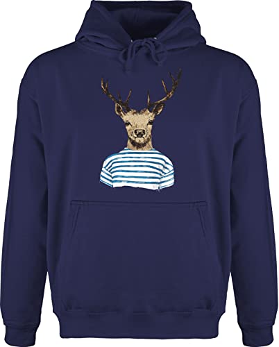 Hoodie Herren Pullover Männer - Kompatibel Oktoberfest - Hirsch mit gestreiftem Shirt - 4XL - Navy Blau - bayrische pullis Octoberfest Hudy bayerischer Hoddie Tracht Pulli Oktoberfest- Langarm von Shirtracer