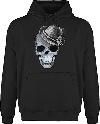Hoodie Herren Pullover Männer - Kompatibel Oktoberfest - Totenkopf mit Filzhut - M - Schwarz - bayrische skull kapuzenpullover octoberfest bayernhut bayerischer seppl hut oktoberfest- edelweiss von Shirtracer