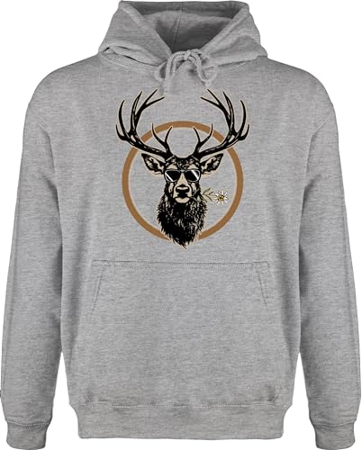 Hoodie Herren Pullover Männer - Kompatibel mit Oktoberfest - Cooler Hirsch Hirschgeweih Jäger - 5XL - Grau meliert - bayrischer Abend boarische Bayerisches Bayern Oktober fest lustige hirsche von Shirtracer