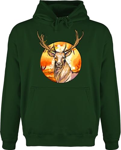 Hoodie Herren Pullover Männer - Kompatibel Oktoberfest - Hirsch mit Hintergrund - 3XL - Dunkelgrün - hirschen pulli oktober fest hoddy bayerischer abend bavaria bayerisches bayrische sprüche von Shirtracer