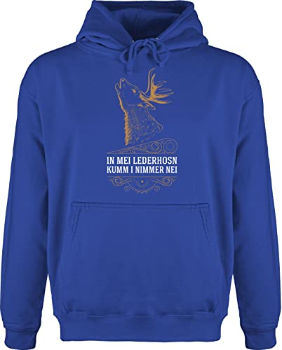 Shirtracer Hoodie Herren Pullover Männer - Kompatibel mit Oktoberfest - In MEI Lederhosn kumm i Nimmer nei - Hirsch - Spruch in Weiß - XXL - Royalblau - jh001 boarische pullis Bavaria hudis bayrisch von Shirtracer