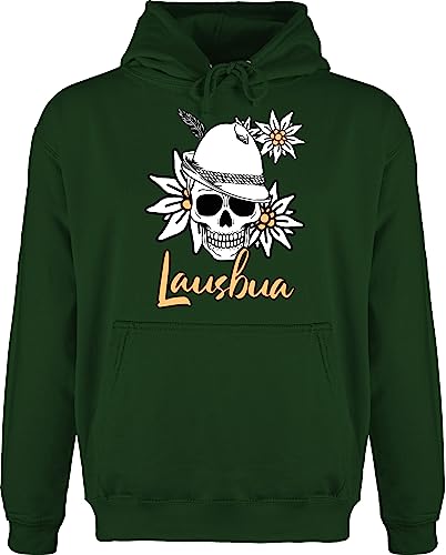 Shirtracer Hoodie Herren Pullover Männer - Kompatibel Oktoberfest - Lausbua Totenkopf mit Edelweiß - S - Dunkelgrün - bayrisch Bavarian boarische Bayern Bavaria bayerischer Abend Oktober fest von Shirtracer